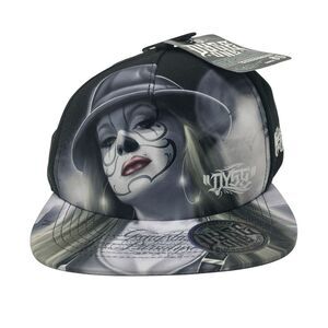 Dyse One Hat Mens Black Gray Chola Girl Snapback Lowrider Chicano Tattoo Nwt